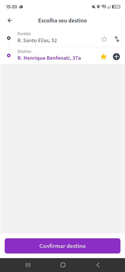 Tela de escolha do destino no app PEDEMOTO