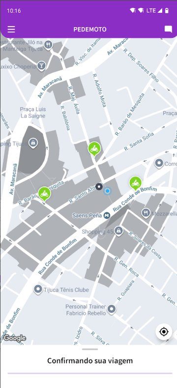 Tela do app PEDEMOTO confirmando a viagem no mapa